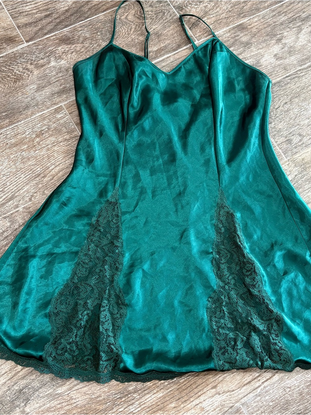 Vtg Victoria’s Secret Emerald Green Satin Lace Slip Dress 90's Gold Label Sz S - Picture 8 of 11
